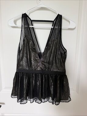 Express Black Sheer Metallic Overlay Tank